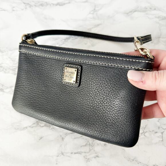 65. Dooney & Bourke Large Pebbled Black Leather Zip Top Wristlet - Picture 2 of 11